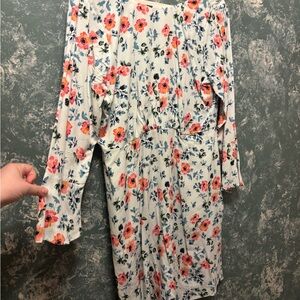 LOFT Cream Floral Midi Dress with Pink and Blue Flowers